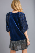 Load image into Gallery viewer, Umgee Solid Velvet Top with Animal Print Burnout Sleeves in Navy