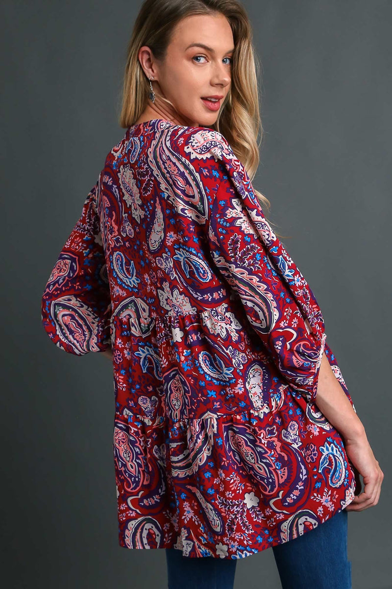 Umgee Mix Paisley Print Boho Blouse