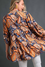 Load image into Gallery viewer, Umgee Paisley Print Babydoll Top in Teal Mix Shirts & Tops Umgee