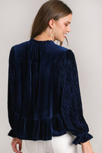 Load image into Gallery viewer, Umgee Velvet BabyDoll Top in Navy Shirts & Tops Umgee