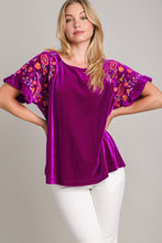 Load image into Gallery viewer, Umgee Velvet Top with Embroidery Sleeves in Violet Shirts & Tops Umgee