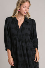 Load image into Gallery viewer, Umgee Solid Dotted Tiered Midi Dress in Black Dress Umgee