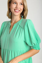 Load image into Gallery viewer, Umgee Solid Color A-Line Tiered Midi Dress with Piping Details in Emerald Dresses Umgee