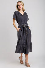 Load image into Gallery viewer, Umgee Cotton Gauze Belted Midi Dress in Navy