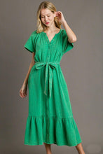 Load image into Gallery viewer, Umgee Cotton Gauze Belted Midi Dress in Green