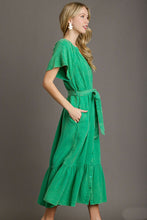 Load image into Gallery viewer, Umgee Cotton Gauze Belted Midi Dress in Green