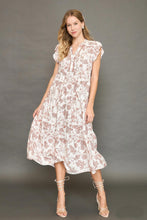 Load image into Gallery viewer, Umgee Soft Color Floral Print Tiered Midi Dress in Rose Clay