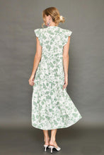 Load image into Gallery viewer, Umgee Soft Color Floral Print Tiered Midi Dress in Sea Green