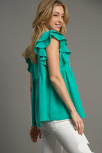 Load image into Gallery viewer, Umgee Baby Doll Top with Floral Embroidery in Jade Green FINAL SALE