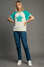 Load image into Gallery viewer, Umgee Color Block Top with Star Patch in Jade FINAL SALE
