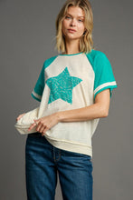 Load image into Gallery viewer, Umgee Color Block Top with Star Patch in Jade FINAL SALE