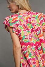 Load image into Gallery viewer, Umgee Abstract Print Baby Doll Top with Ric Rac Trim in Rose Pink FINAL SALE