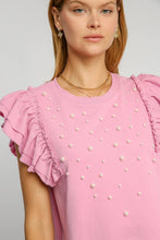 Load image into Gallery viewer, Umgee French Terry Knit Top with Pearl Details in Pink Mauve FINAL SALE