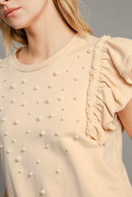 Load image into Gallery viewer, Umgee French Terry Knit Top with Pearl Details in Natural FINAL SALE