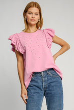 Load image into Gallery viewer, Umgee French Terry Knit Top with Pearl Details in Pink Mauve FINAL SALE