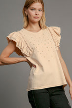 Load image into Gallery viewer, Umgee French Terry Knit Top with Pearl Details in Natural FINAL SALE