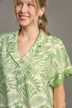 Load image into Gallery viewer, Umgee Two Toned Print Button Down Top in Sage FINAL SALE