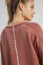 Load image into Gallery viewer, Umgee French Terry Top with Lace Peace Sign Patch in Red Brown