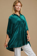 Load image into Gallery viewer, Umgee Solid Color Velvet Tunic Top with Stone Embellishments in Teal Green