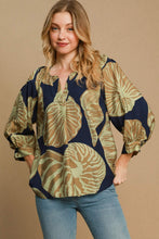 Load image into Gallery viewer, Umgee Two Toned Floral Print Top in Navy/Olive