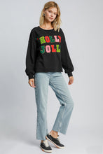 Load image into Gallery viewer, Umgee "HOLLY JOLLY" Letter Patched French Terry Top in Black