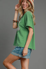 Load image into Gallery viewer, Umgee French Terry Top with Lace Applique Bow in Green