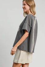 Load image into Gallery viewer, Umgee French Terry Top with Lace Applique Bow in Charcoal