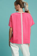 Load image into Gallery viewer, Umgee French Terry Top with Lace Applique Bow in Hot Pink