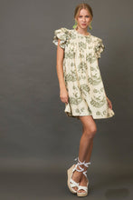 Load image into Gallery viewer, Umgee Two Toned Paisley Print Mini Dress in Green Mix