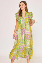 Load image into Gallery viewer, Umgee Mixed Patchwork Print Midi Dress in Green Mix