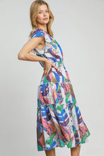 Load image into Gallery viewer, Umgee Multi Colored Leaf Print Midi Dress in Blue Mix