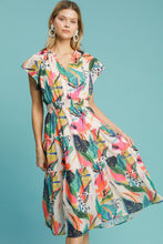 Load image into Gallery viewer, Umgee Multi Colored Leaf Print Midi Dress in Orange Mix