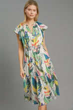 Load image into Gallery viewer, Umgee Multi Colored Leaf Print Midi Dress in Green Mix