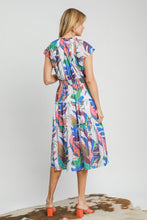 Load image into Gallery viewer, Umgee Multi Colored Leaf Print Midi Dress in Blue Mix