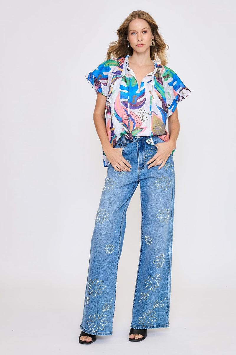 Umgee Abstract Print Top in Blue Mix – June Adel