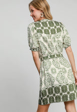 Load image into Gallery viewer, Umgee Two Toned Abstract Print Mini Dress in Light Olive