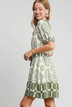 Load image into Gallery viewer, Umgee Two Toned Abstract Print Mini Dress in Light Olive