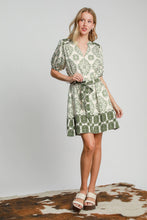 Load image into Gallery viewer, Umgee Two Toned Abstract Print Mini Dress in Light Olive