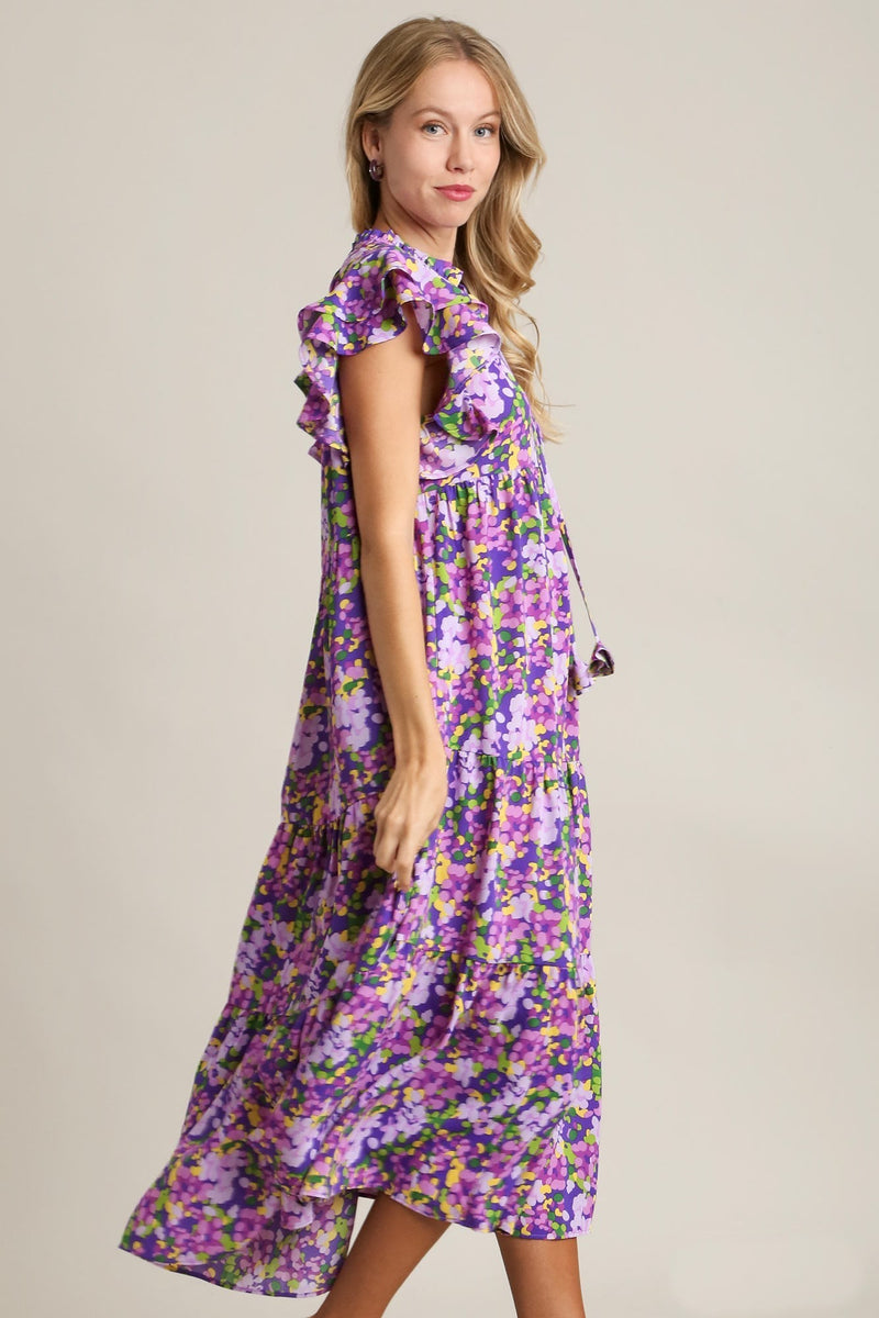 Umgee Floral Print A-Line Maxi Dress in Lavender ON ORDER – June Adel