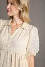 Load image into Gallery viewer, Umgee Solid Color Linen Blend Midi Dress with Floral Applique Details in Oatmeal Dresses Umgee