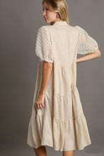 Load image into Gallery viewer, Umgee Solid Color Linen Blend Midi Dress with Floral Applique Details in Oatmeal Dresses Umgee