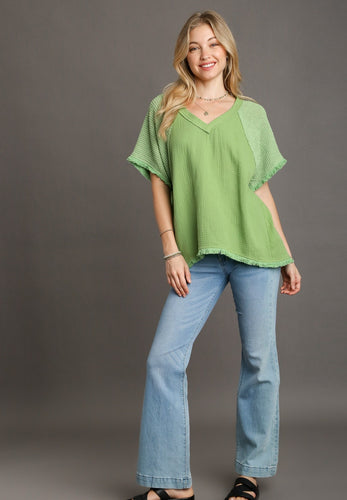 Umgee Cotton Gauze Boxy Top with Frayed Details in Melon Shirts & Tops Umgee   