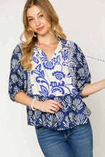 Load image into Gallery viewer, Umgee Mixed Print Baby Doll Top in Blue