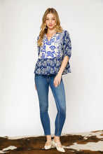 Load image into Gallery viewer, Umgee Mixed Print Baby Doll Top in Blue