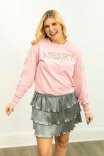Load image into Gallery viewer, Grace+Emma Pearl "MERRY" Sweatshirt in Pink