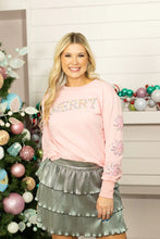Load image into Gallery viewer, Grace+Emma Pearl "MERRY" Sweatshirt in Pink