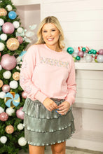 Load image into Gallery viewer, Grace+Emma Pearl "MERRY" Sweatshirt in Pink