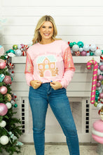 Load image into Gallery viewer, Grace+Emma Sequin Sleeve Feelin' Festive Sweatshirt in Pink