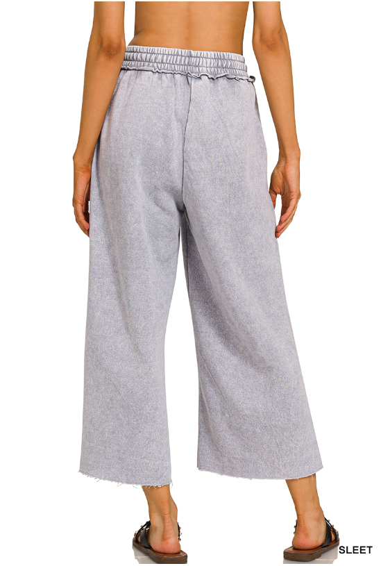 Zenana Acid Washed Palazzo Pants in Sleet – June Adel