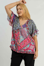 Load image into Gallery viewer, Umgee Mix Print Top with Ruffled Sleeves in Pink Mix